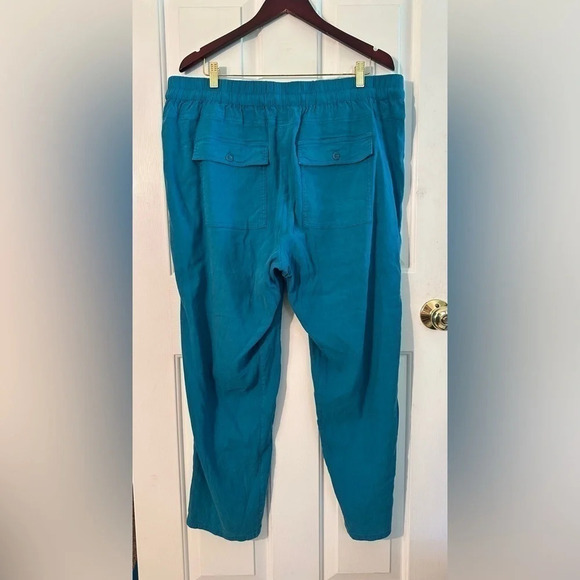 NWT KUT from the Kloth Sandra Smocked Waist Linen Blend Pant XXL Teal Cerulean - Picture 2 of 12